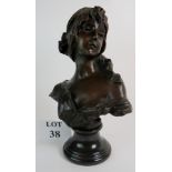 A contemporary bronze bust of a lady in the Art Nouveau style on marble socle,