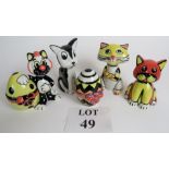 A collection of Lorna Bailey ceramic items to include two cats, a dog,