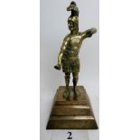 A heavy bronze figure of a Roman Centurion, on stepped plinth base, 34cm high,