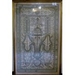 A fine quality large antique Ottoman silk and silvered metallic thread embroidery panel,