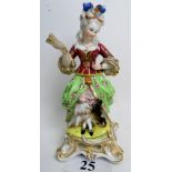 A 19th century continental porcelain pot pourri, in the form of an elegant lady with small dog,