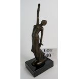 A contemporary bronze statue of a dancer in the Art Deco style on a marble plinth, 11" tall,