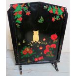 An Edwardian fire screen, decorated with