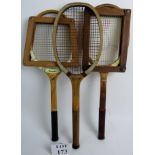 Three vintage tennis rackets (a/f), est: