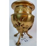 An antique brass jardiniere with separate liner,