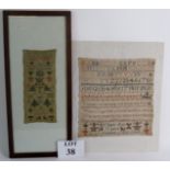 Two Victorian samplers, the unframed example by Mary Ann Rigden, December 26, 1842, aged 7,