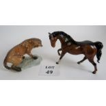 A Besqick puma on a rock and a chestnut horse, puma pattern 1823, 9" long,