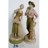 A pair of Royal Dux porcelain figures, c1900, depicting male and female wheat gatherers, 29cm high,