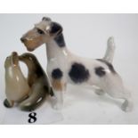 Two Royal Copenhagen porcelain animal models, `Fox Terrier', 2967, and `Sea Lions', 2519 (a/f),