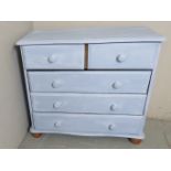 A 20th century painted serpentine front pine chest of two short over three long drawers est: