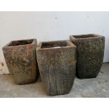 Three garden square pots with crustacean effect, each 14" tall x 9.