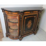 A Victorian ebonised and burr walnut credenza with fine inlaid detailing to frieze and central