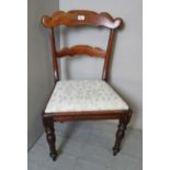 A Victorian mahogany single chair with a pale blue drop in seat,