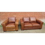 A 20th century tan leather 2 seater sofa in good condition and a matching tan leather chair,