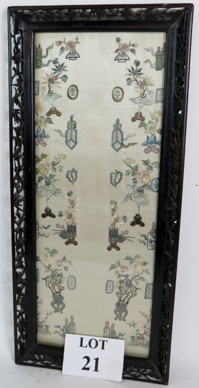 A vintage Chinese silkwork panel, depict