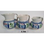 Three graduated Buchan stoneware jugs, w
