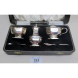 A three piece silver condiment set, Birm