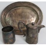 A LNER serving dish, a British Railway tankard and a Caledonian Railway coffee pot,