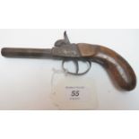 A small "ladies" flintlock pistol, spring mechanism works, 20cm wide,