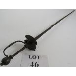 A steel rapier balanced with a counter weight and with finger guard, 87cm long,