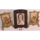 Three Edwardian photo frames, one with a copper thousand flower design,