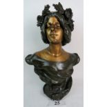 After Julien Causse (1869-1914) - a fine bronze bust in the Art Nouveau style depicting a maiden