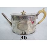 A smart 19th century silver plated teapot in neoclassical taste, flat lid with 'London' hinge,