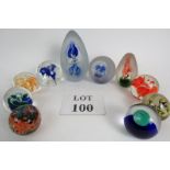 Ten decorative 20th century glass paperw