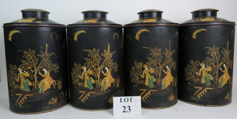 A set of four toleware canisters/storage