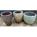 Three assorted garden pots, 9", 11" and