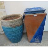 Two blue part ceramic garden planters, o