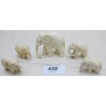 Five ivory elephants, (some a/f), the la