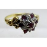 Possibly ruby and diamond 18ct gold ring