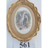 After Myles Birket Foster (1825-1899) - a small oval chromolithograph, ornate gilt frame,