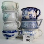 Seven various Victorian blue and white ceramic chamber pots,