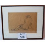 `Study of a female nude', sketch, indistinctly signed and dated '26, 23cm x 30cm, framed,