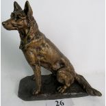 A handsome bronze figure of a seated Alsatian dog after Albert Pierre Laplanche (1854-1935),