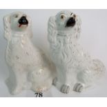 Two Victorian Staffordshire Pottery models of seated dogs,