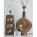 Two post war bronzed table lamps,