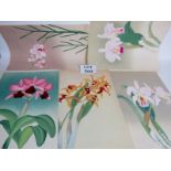 Five antique Japanese prints depicting flowers,