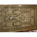 A fine quality large antique Ottoman silk and silvered metallic thread embroidery panel,