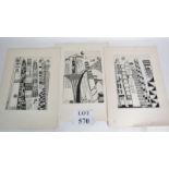 Prague School (contemporary) - 3 black and white prints inscribed front and verso, unframed,