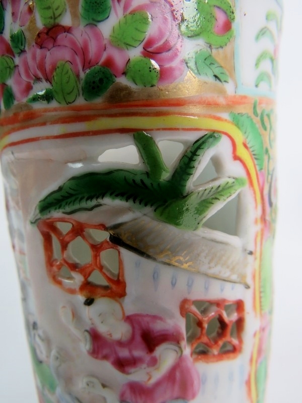 A pair of 19th century Chinese Canton famille rose porcelain vases, - Image 2 of 5