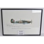 Keith Broomfield - a colour print of a Hawker Hurricane signed by the Battle of Britain Ace,