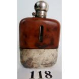 A good quality early 20th century silver plated and leather covered glass spirit flask, screw top,