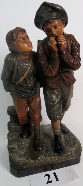 F Foucher (19th century) - 'From the Hamlet to the School', terracotta sculpture,