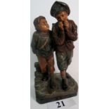 F Foucher (19th century) - 'From the Hamlet to the School', terracotta sculpture,