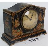 An Edwardian Chinoiserie decorated black lacquered mantel clock, 'Swinden & Sons, Birmingham',