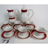 A vintage Yugoslavian 15 piece coffee set, (sucrier cover missing,