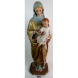 A large vintage Religious plaster figure depicting the Virgin Mary and Child Christ, 75 cm high,